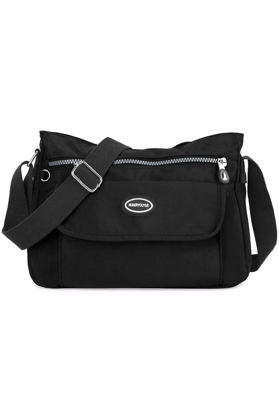 BadPiggies Women's Waterproof Nylon Crossbody Bag Multi-Pocket Shoulder Bag Travel Purse and Handbag (Black)