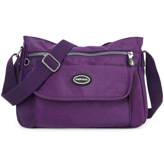 BadPiggies Women's Waterproof Nylon Crossbody Bag Multi-Pocket Shoulder Bag Travel Purse and Handbag (Purple)
