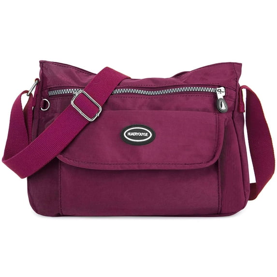 BadPiggies Women's Waterproof Nylon Crossbody Bag Multi-Pocket Shoulder Bag Travel Purse and Handbag (Rose Red)