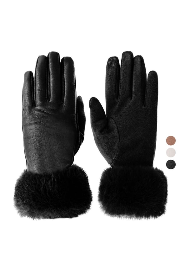 BadPiggies Women's Winter Gloves Sensitive Touch Screen Cold Weather Windproof Thermal Warm Fleece Lined PU Leather Glove - Black