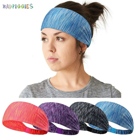 BadPiggies Women's Yoga Workout Stretch Sweatbands Running Sport Hairband Elastic Wicking Headbands (Purple)