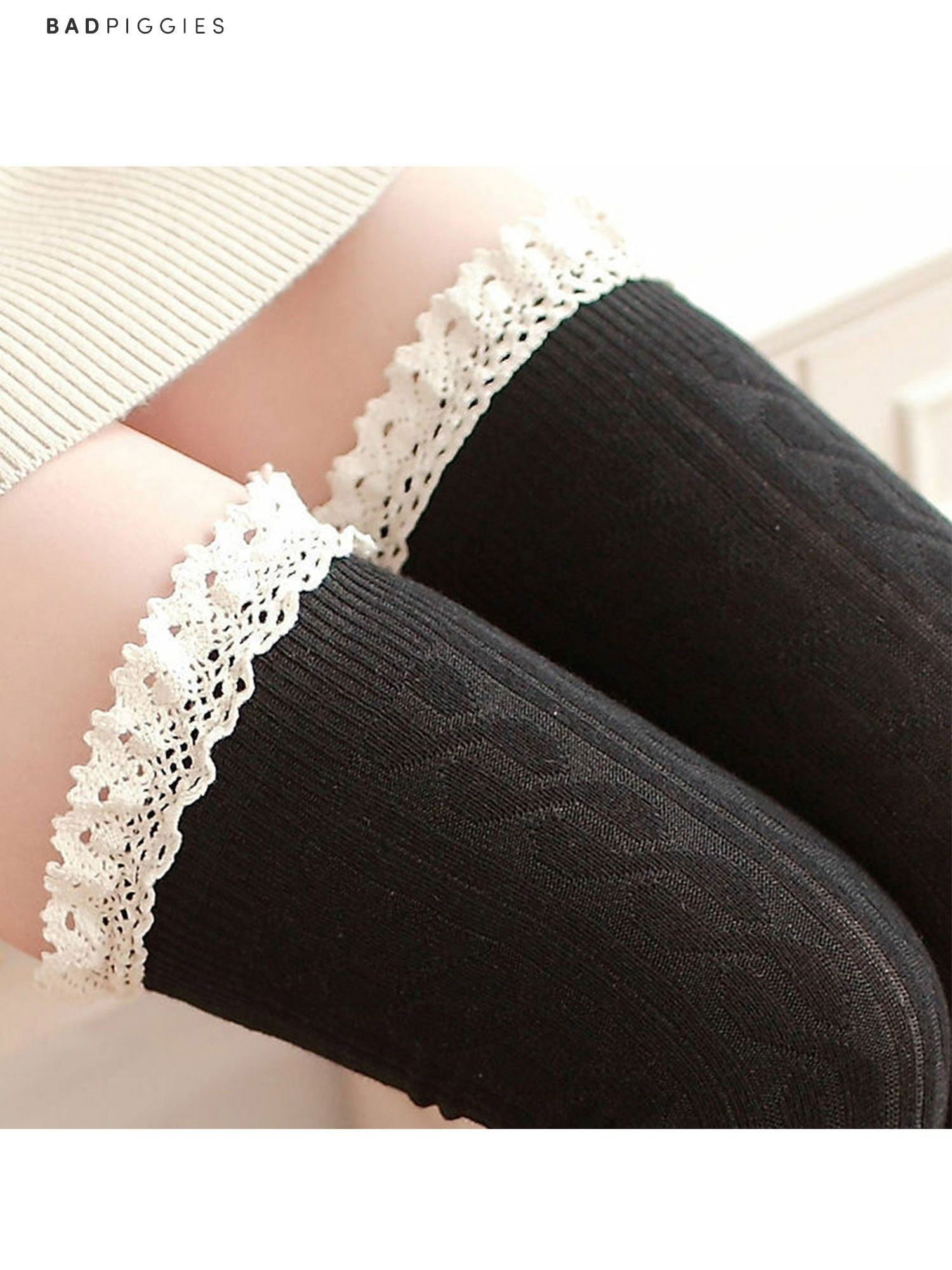 BadPiggies Womens 100 Cotton Thigh Long Stockings Lace High Over Knee Socks Winter Warm Hose 1 Pair Black Walmart