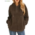 thumbnail image 1 of BadPiggies Womens Fuzzy Fleece Sweatshirt Casual Loose Sherpa Pullover Oversized Hoodie with Pockets (L, Coffee), 1 of 7