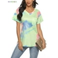 thumbnail image 1 of BadPiggies Womens Gradient Tie Dye Short Sleeve T-Shirt V Neck Summer Casual Loose Printed Tee Tops Tunic (S, Light Green), 1 of 10