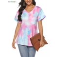 thumbnail image 1 of BadPiggies Womens Gradient Tie Dye Short Sleeve T-Shirt V Neck Summer Casual Loose Printed Tee Tops Tunic (XL, Purple), 1 of 10