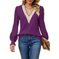 thumbnail image 1 of BadPiggies Women Lace Long Sleeve Blouses Casual V Neck Fall Tunic Tops Hollow Loose Shirts, 1 of 10