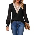 thumbnail image 1 of BadPiggies Women Lace Long Sleeve Blouses Casual V Neck Fall Tunic Tops Hollow Loose Shirts, 1 of 10