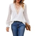 thumbnail image 1 of BadPiggies Women Lace Long Sleeve Blouses Casual V Neck Fall Tunic Tops Hollow Loose Shirts, 1 of 10