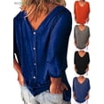 thumbnail image 1 of BadPiggies Womens Plus Size Loose Blouse 3/4 Sleeve Back Buttons T Shirts Casual V Neck Solid Tops For Summer Fall (L, Blue), 1 of 9