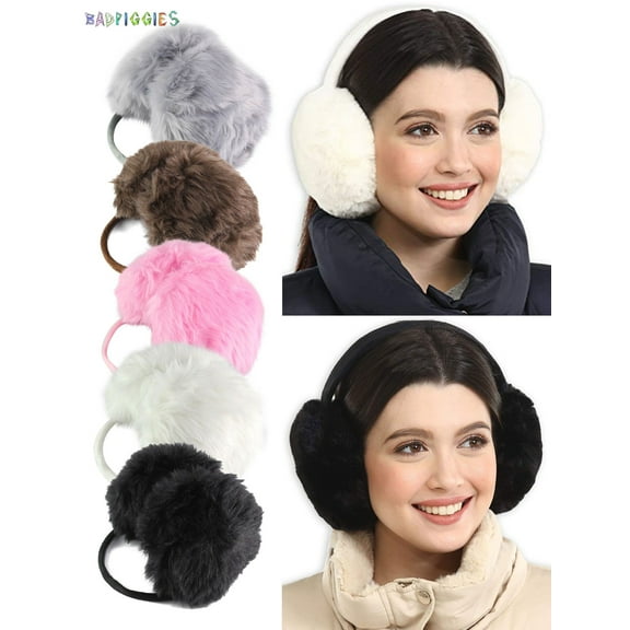 BadPiggies Womens Plush Ear Muffs Winter Ear Warmers, Soft Warm Faux Fur Furry Earmuffs Ear Covers for Cold Weather (White)
