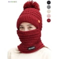 thumbnail image 1 of BadPiggies Womens Pom Beanie Hat Scarf Set Winter Slouchy Warm Hat Fuzzy Knit Skull Cap with Fleece Lined (Red), 1 of 7