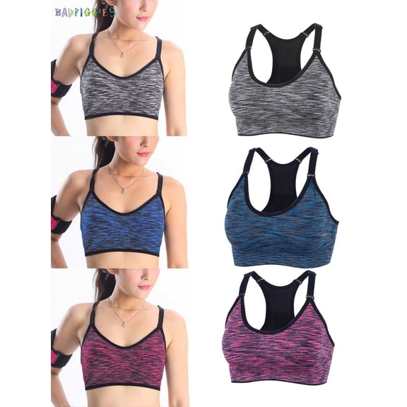 BadPiggies Womens Quick Dry Removable Pads Sports Bra Mesh Wirefree Yoga Brassiere Push Up Seamless Fitness Bras (M, Blue)