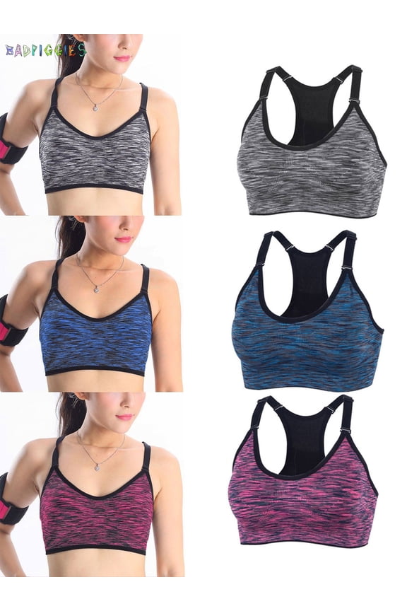 BadPiggies Womens Quick Dry Removable Pads Sports Bra Mesh Wirefree Yoga Brassiere Push Up Seamless Fitness Bras (M, Gray)