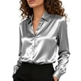 thumbnail image 1 of BadPiggies Womens Satin Silk Button Down Shirts Soft Silky Long Sleeve Business Shirts Dress Blouses Tops (XL, Gray), 1 of 9