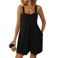 thumbnail image 1 of BadPiggies Womens Summer Sleeveless Romper Casual Loose Overalls Short Jumpsuit with Pockets (S, Black), 1 of 9