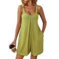 thumbnail image 1 of BadPiggies Womens Summer Sleeveless Romper Casual Loose Overalls Short Jumpsuit with Pockets (S, Green), 1 of 9