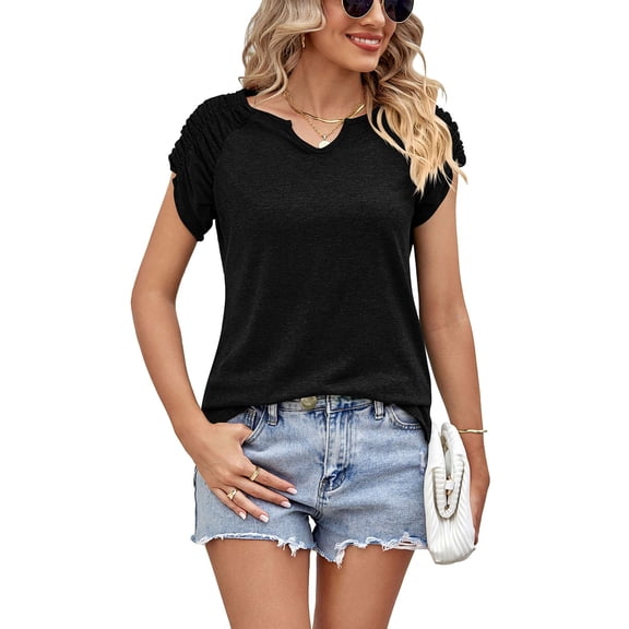 BadPiggies Womens Summer Tunic Tops Short Sleeve V Neck T Shirts Casual Loose Blouse Fit Flowy (2XL, Black)