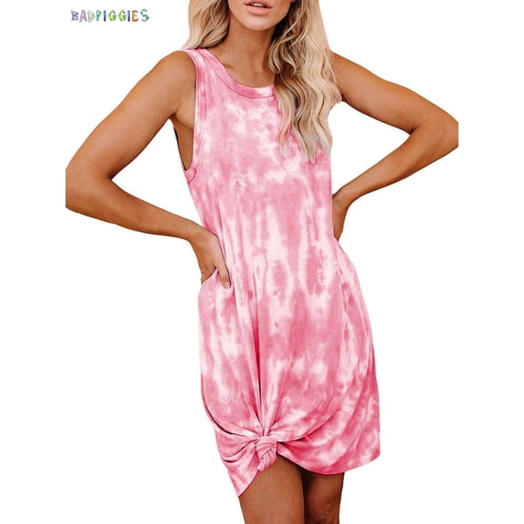 BadPiggies Womens Tie Dye Print Sundress, Summer Beach Clothes, Women's Plus, Cotton (2XL, Pink)