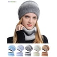 thumbnail image 1 of BadPiggies Womens Winter Beanie Hat Scarf Set Cute Snow Ski Slouchy Knit Skull Cap Gradient Color Neck Warmer Wraps with Fleece Lined (Gray), 1 of 7