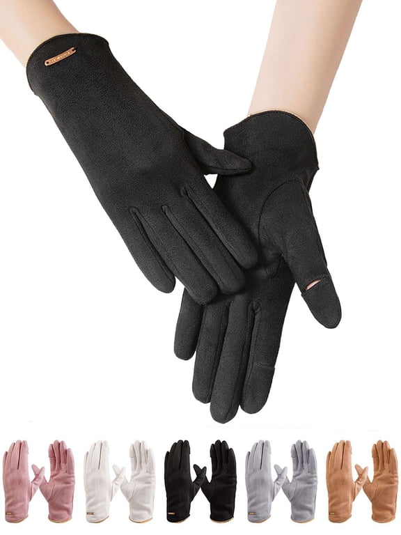 BadPiggies Womens Winter Suede Gloves Soft Warm Fleece Lined Gloves Flexible Leak Fingers Touchscreen Black