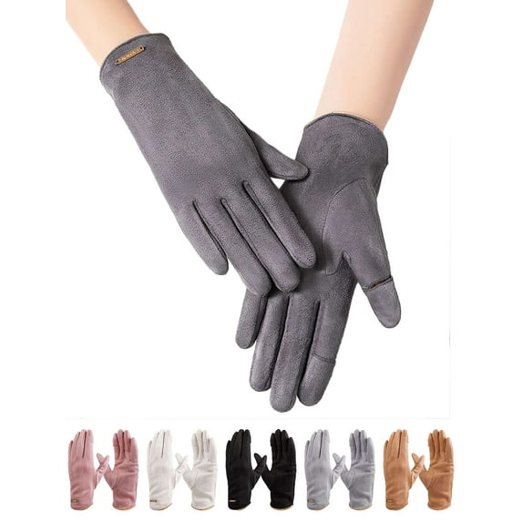 BadPiggies Womens Winter Suede Gloves Soft Warm Fleece Lined Gloves Flexible Leak Fingers Touchscreen Gray
