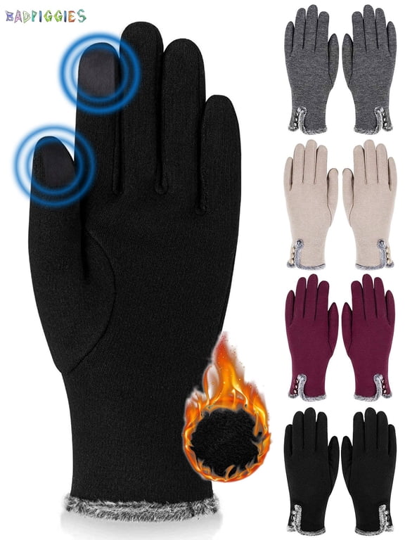 BadPiggies Womens Winter Warm Gloves with Sensitive Touch Screen Texting Fingers, Fleece Lined Windproof Gloves (Black)