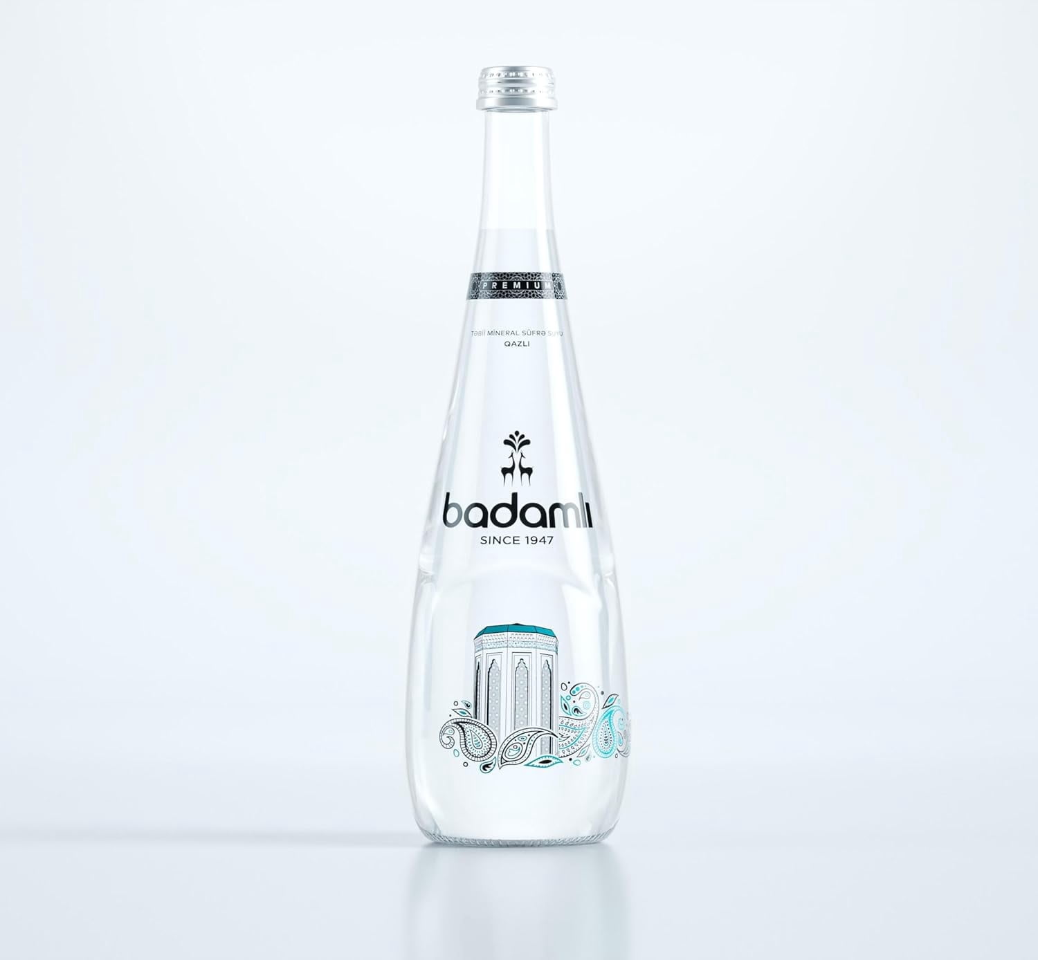 Badamlı Premium Natural Mineral Water pH 7.5 – 25.4 fl oz (750ml), Pack of 12, Glass Bottle, Naturally Sparkling