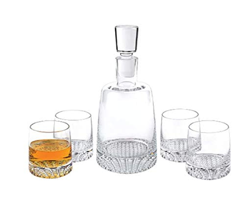 Clear Crystal 5-Piece Whiskey Decanter Set with Glasses