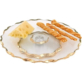 Badash Goldedge Rotating Glass Platter - 13" Hand-Decorated Chiseled Edge Round Lazy Susan Tray for Cake, Pastry, Cookies, Pie - Food-Safe & Great for Entertaining