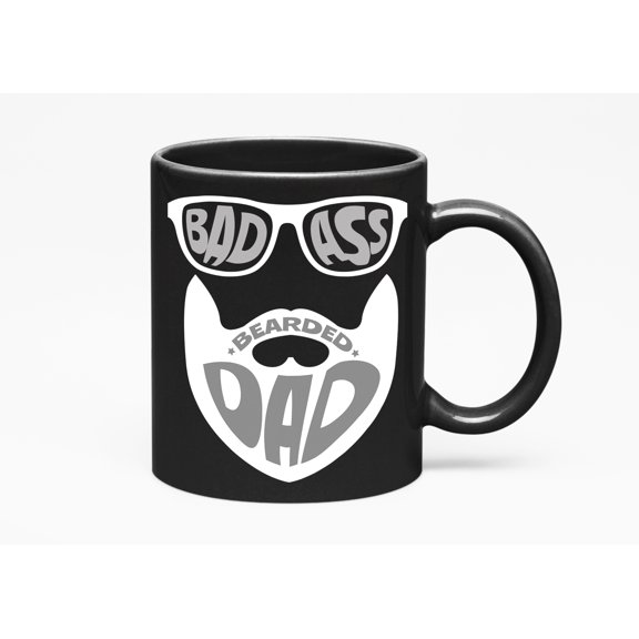 Badass Bearded Dad Cool, Husband, Daddy and Men, Black 11oz Ceramic Mug