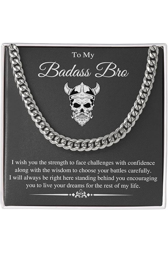 To My Badass Brother Stainless Steel Cuban Chain Necklace, Sentimental Gifts for Brother Birthday Gift For Brother from Sister, Mens Necklaces, Christmas Gift for Badass Bro