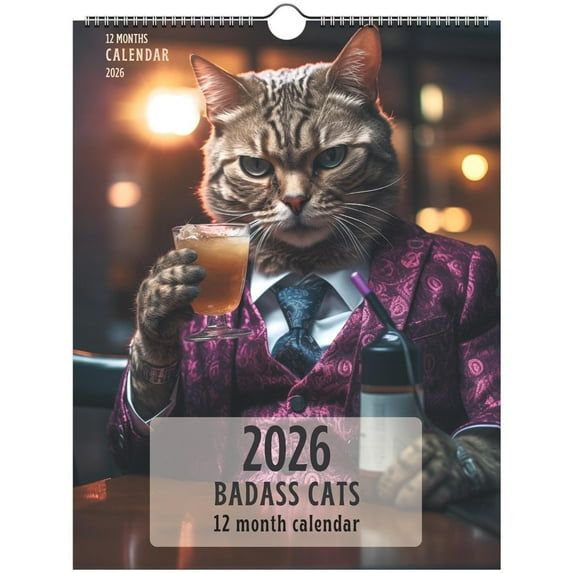 Badass Cats Wall Calendar 2026, Funny Cat Calendar with 12 Hilarious Photos, Humor Themed Wall Calendar for Home Decor