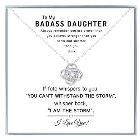 To My Badass Daughter Jewelry From Dad And Mom, Badass Jewelry, Love Knot, Necklace From Dad, Birthday Daughter, I Am The Storm Necklace Two Tone Box, Badass #258, White Love Knot Necklace