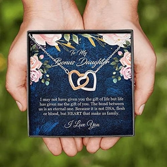 To My Badass Daughter Necklace, Interlocking Hearts Necklace Message Card, Necklace for Woman, Graduation, Mother's Day, Birthday, Christmas, Anniversary The bond between us is an eternal one