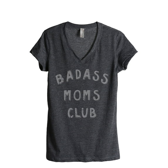 Badass MOMS Club Women's Fashion Relaxed V-Neck T-Shirt Tee Charcoal Grey Small
