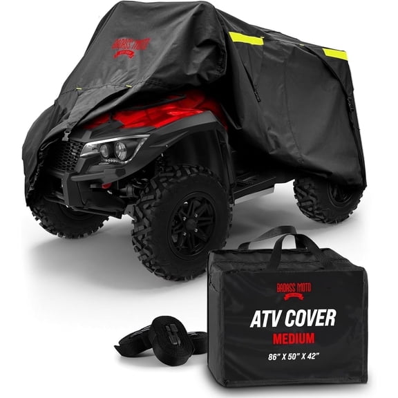 Badass Moto ATV Covers Waterproof Outdoor Heavy Duty, 4 Wheeler Cover – ATV Cover Four Wheeler Rip-Resistant, Night-Reflective Quad Cover, 4 Wheeler Accessories - NoZipper-Medium 85