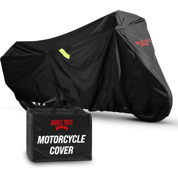 Badass Moto Ultimate Motorcycle Cover Waterproof Outdoor, Heavy Duty Motorcycle Cover for Harleys - Motorcycle Sun Cover, Fits Harley Davidson Motorcycle Covers, Street or Sportbike Cover - Small