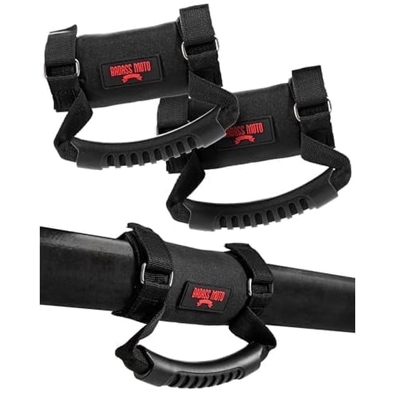 Badass Moto UTV ATV Grab Handles for 1.5 to 2 Inch Rollbar Stainless Steel Buckles. Fits RZR, Teryx, Honda, Can-Am, Mule Roll Cage & More. 2- Pack