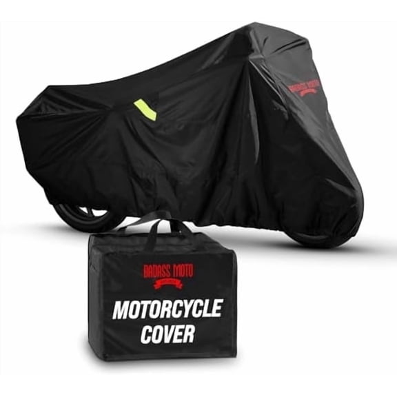 Badass Moto Ultimate Motorcycle Cover Waterproof Outdoor Heavy Duty Fits Harley Davidson Sportster Durable Rain Sun Weather Shelter For Triumph, Fat Bob, Indian Scout, Sport Bike, Medium Cruiser