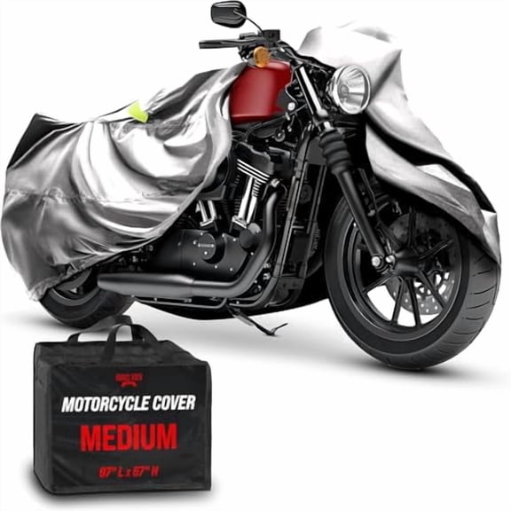 Badass Moto Ultimate Motorcycle Cover Waterproof Outdoor, Heavy Duty Motorcycle Cover for Harleys - Fits Harley Davidson Motorcycle Covers, Street or Sportbike Cover - Light Gray Medium