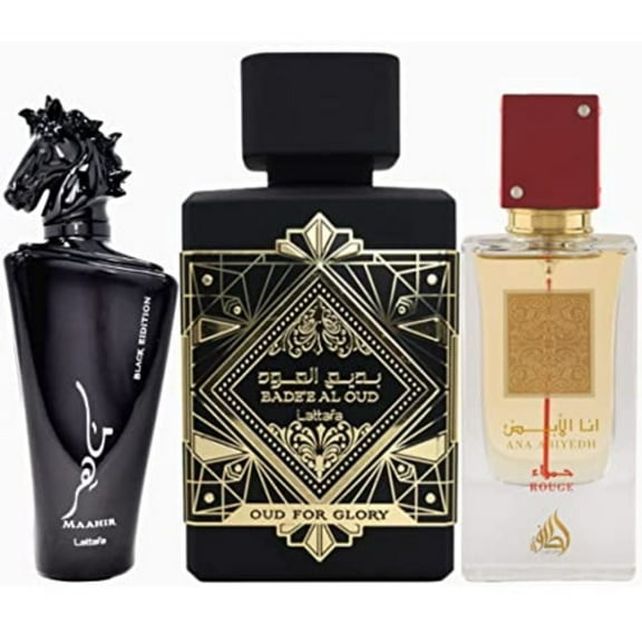 Bade'e Al Oud for Glory,Maahir Black & I Am White Ana Abiyedh Rogue EDP-100ml by Lattafa