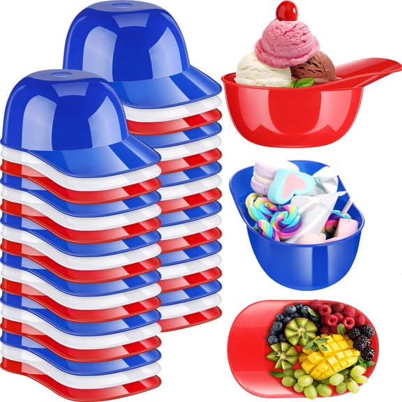 Baderke Ice Cream Dessert Baseball Cap Bowls Baseball Helmet Snack Bowl 8 oz Mini Party Cap Bowls Helmet Chip Sundae Plastic Cups for Birthday Party Supplies(Red, Dark Blue, White,36 Pack) Y101