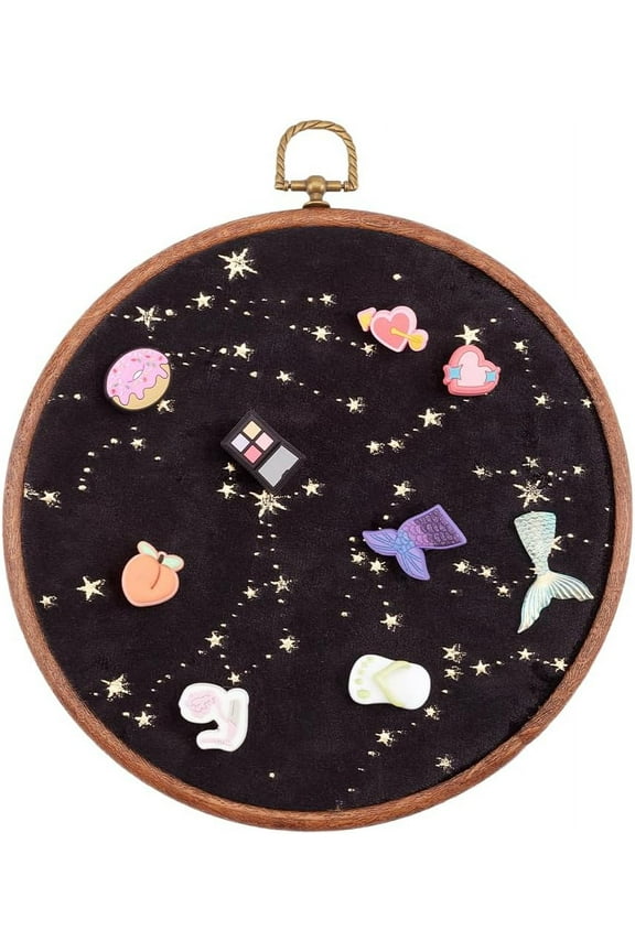 Badge Brooch Pennant Display Board Wall Hanging Vintage Round Velvet Organizer Storage Case Earrings Necklace Enamel Pin Holder Collection Display Stand for Jewelry Hair Accessory Black Colorful