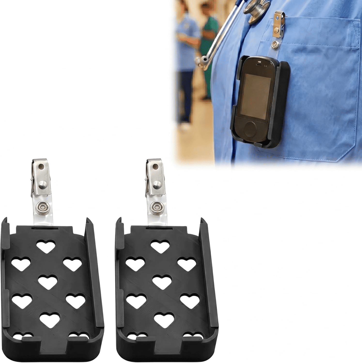 Badge Clip Compatible with Vocera V5000, Secure Fastener for Communication Device, Secure Nurse Badge Holder (2Pcs) (Black)