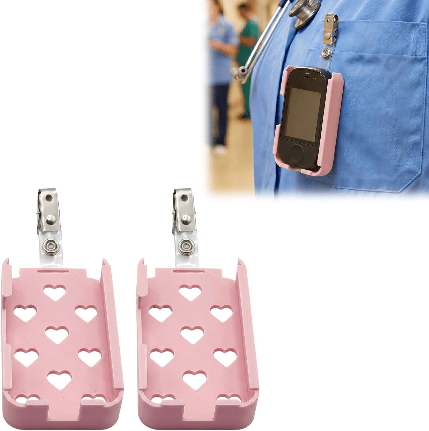 Badge Clip Compatible with Vocera V5000, Secure Fastener for Communication Device, Secure Nurse Badge Holder (2Pcs) (Pink)