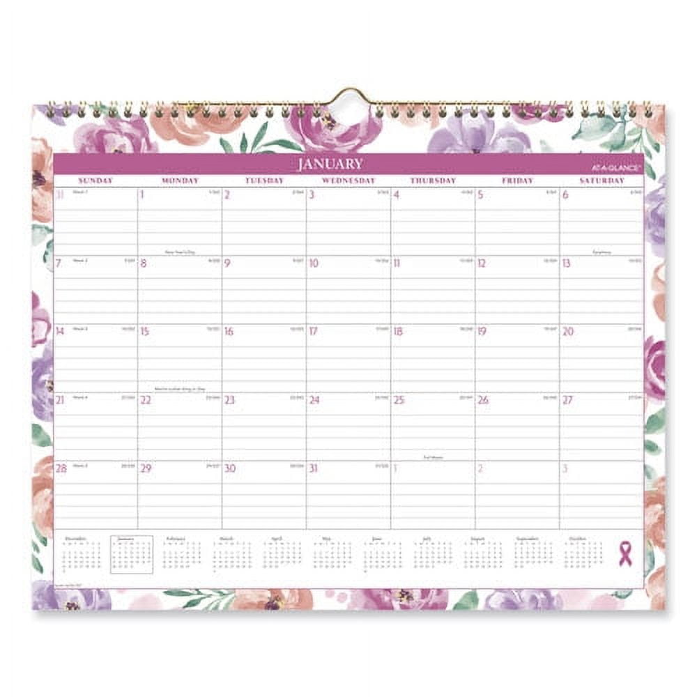 Badge Floral Wall Calendar, Floral Artwork, 15 x 12, White/Multicolor