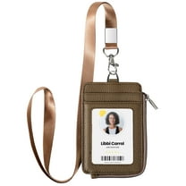 Badge Holder – Genuine Leather ID Holder with Zipper Pocket and Nylon Lanyard – Perfect for Badges, Cards, and More