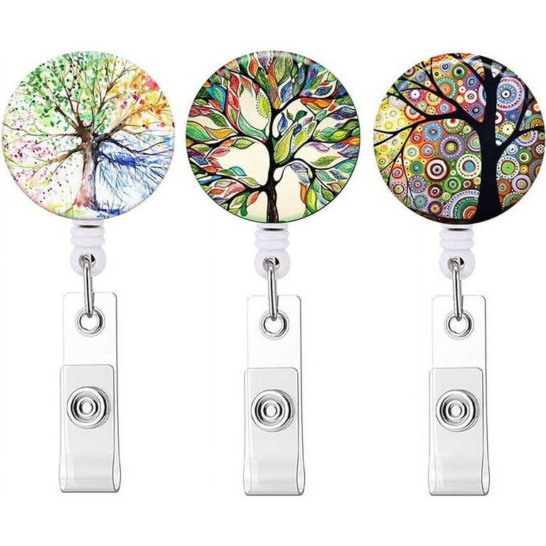 Badge Holder ID Badge Reels with Clip Retractable Badge Holder for Office  Student Doctor Nurse (Life Tree 3 pcs) 