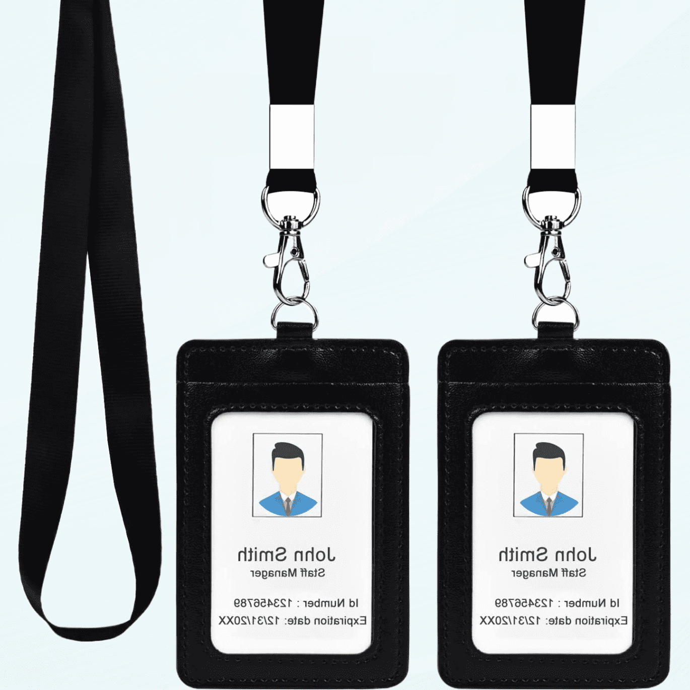 Badge Holder ID Card Protector Vertical PU Leather with 1 Clear ID ...