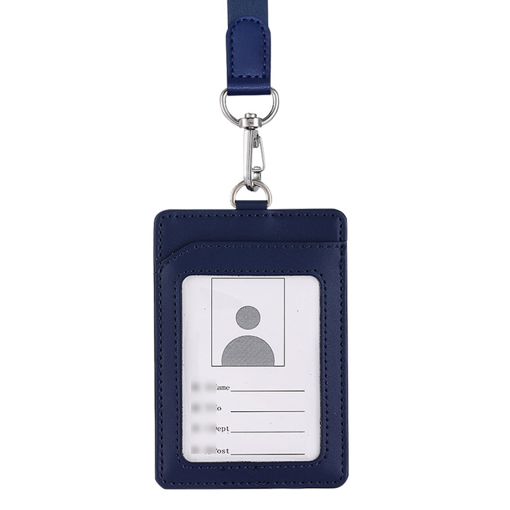 HYCOPROT ID Badge Holder With Retractable Lanyard - PU Leather, Horizontal/Vertical, Clear Window & Card Slot
